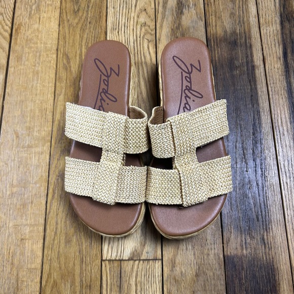 Zodiac Shoes - Zodiac Platform Wedge Slide Sandals Tan Woven Straw Espadrille Style Women's 10